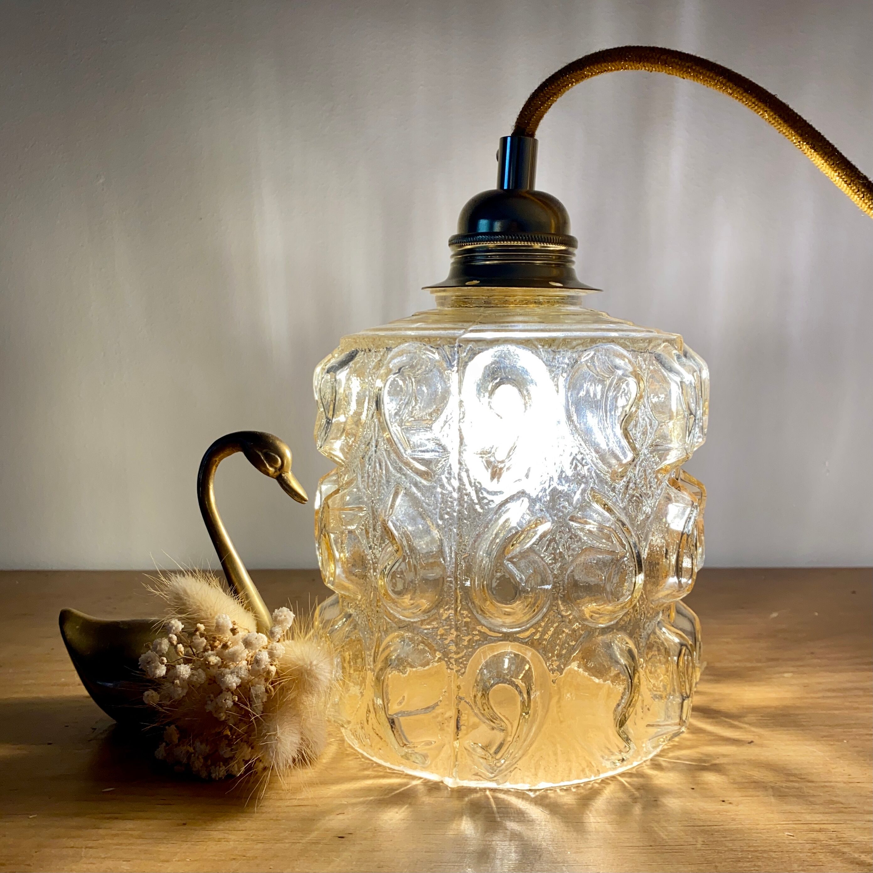 Vintage amber glass tulip walker