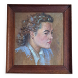Tableau ancien - Huile sur carton - portrait de femme