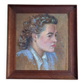 Tableau ancien - Huile sur carton - portrait de femme