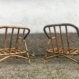 Paire de fauteuil en rotin et sa table ovale vintage