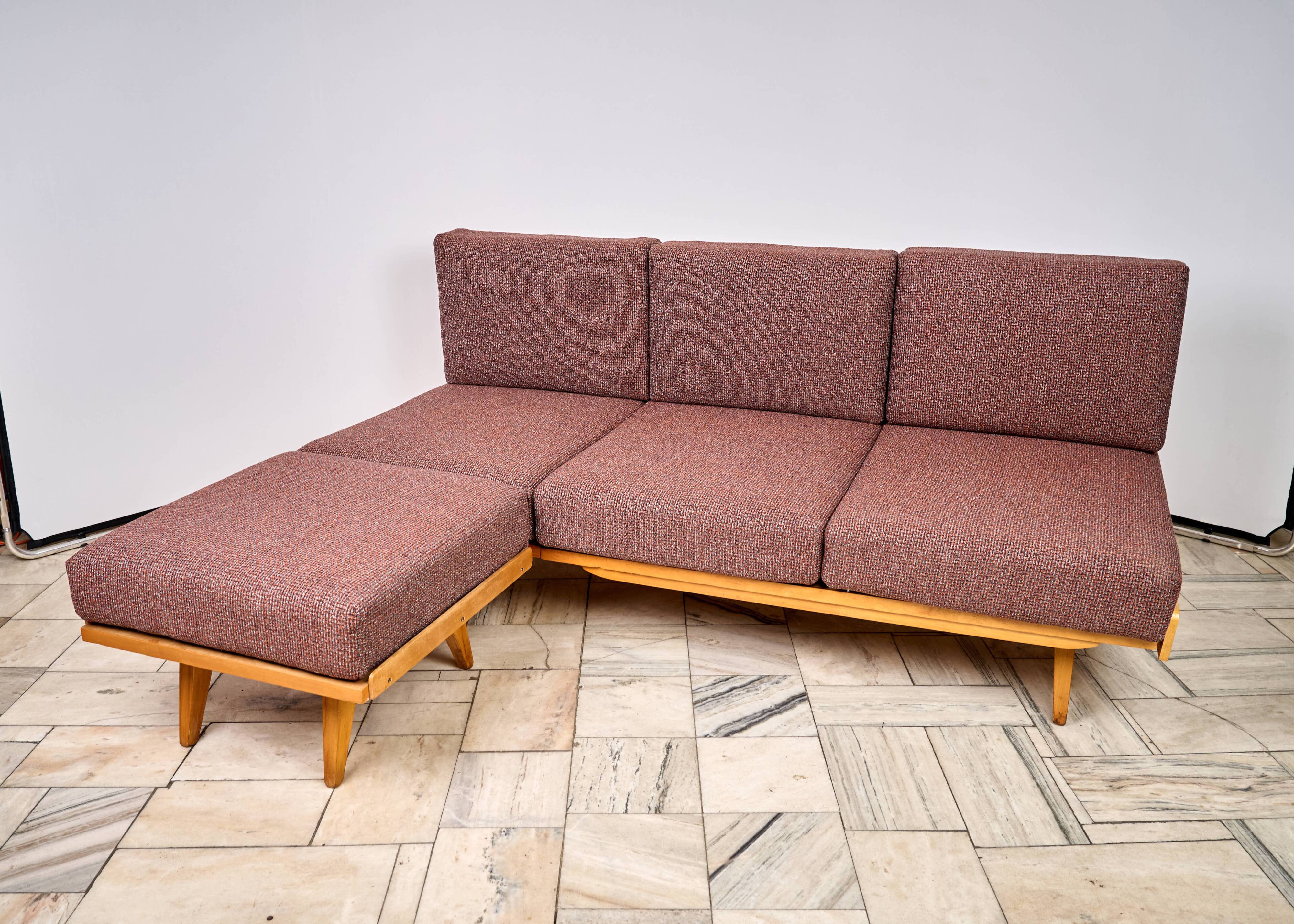 Vintage Modular Corner Sofa Bed with Ottoman, 1960s, Czechoslovakia
