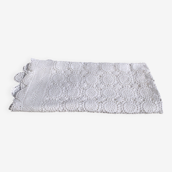 Nappe, plaid au crochet en coton blanc, artisanal et vintage