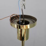 1930s Czech Art Deco brass chandelier with milk glass center and exposed bulbs