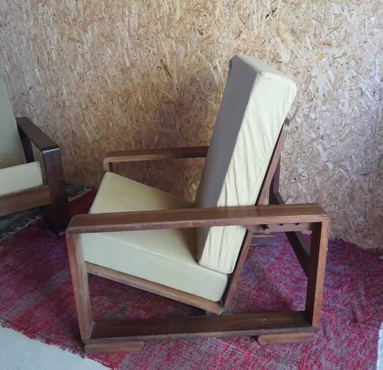Pair of modernist Rio rosewood rack-and-pinion armchairs