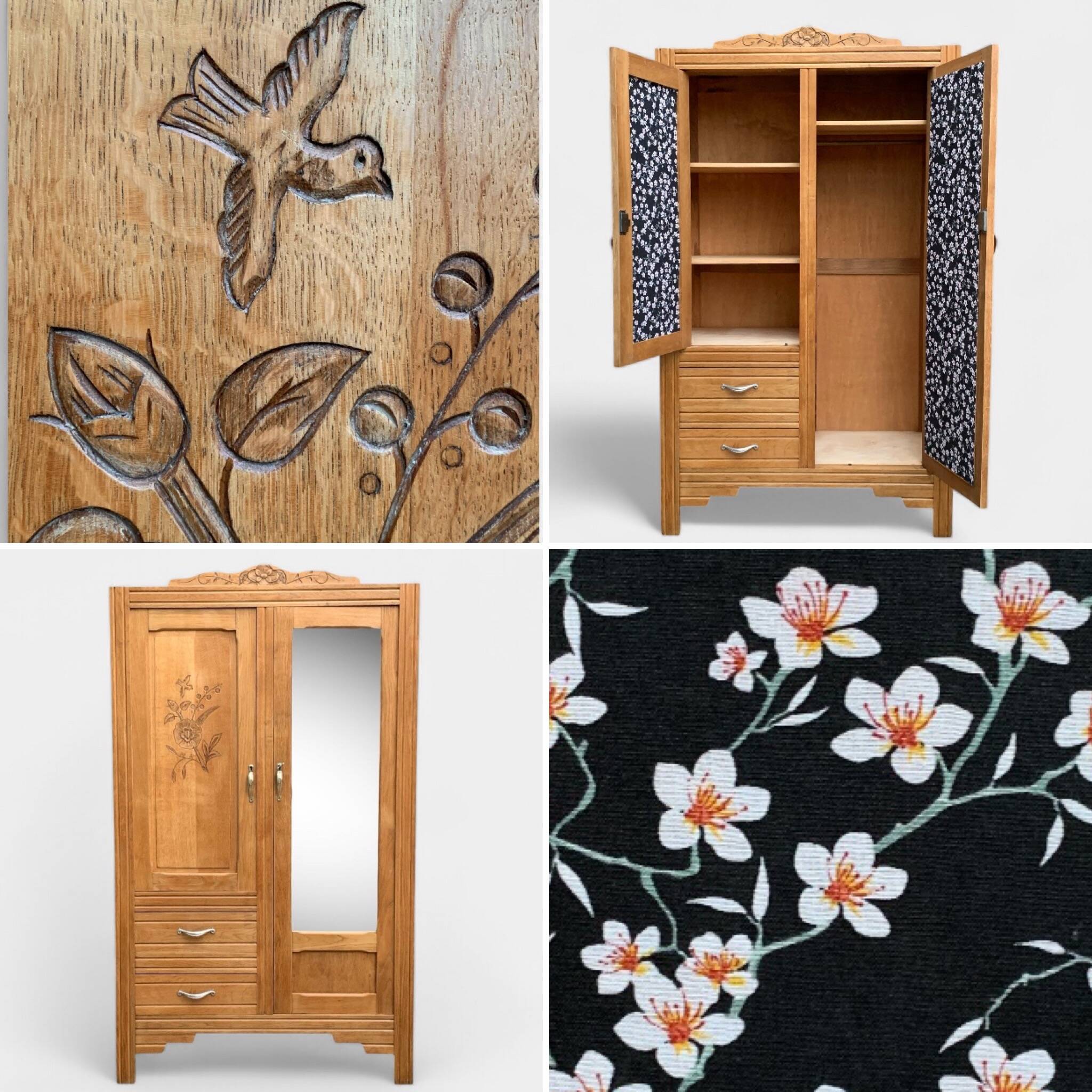 Parisian art deco hotel wardrobe in solid raw oak 1930