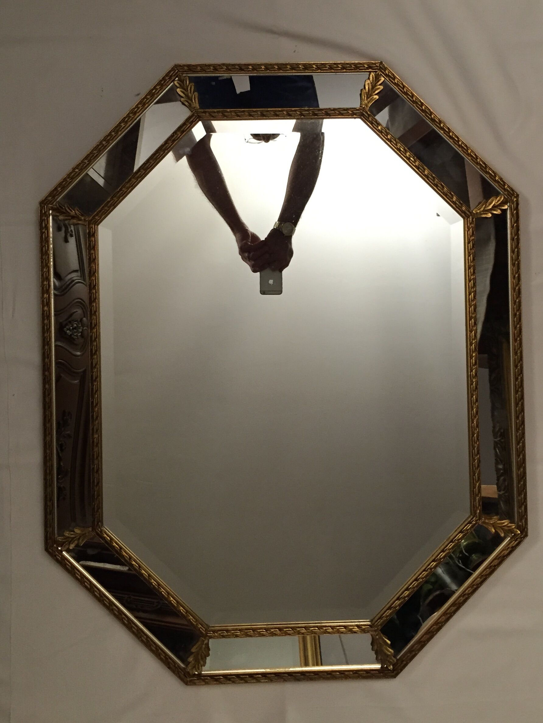 Octagonal mirror wooden gold beveled 92x71cm