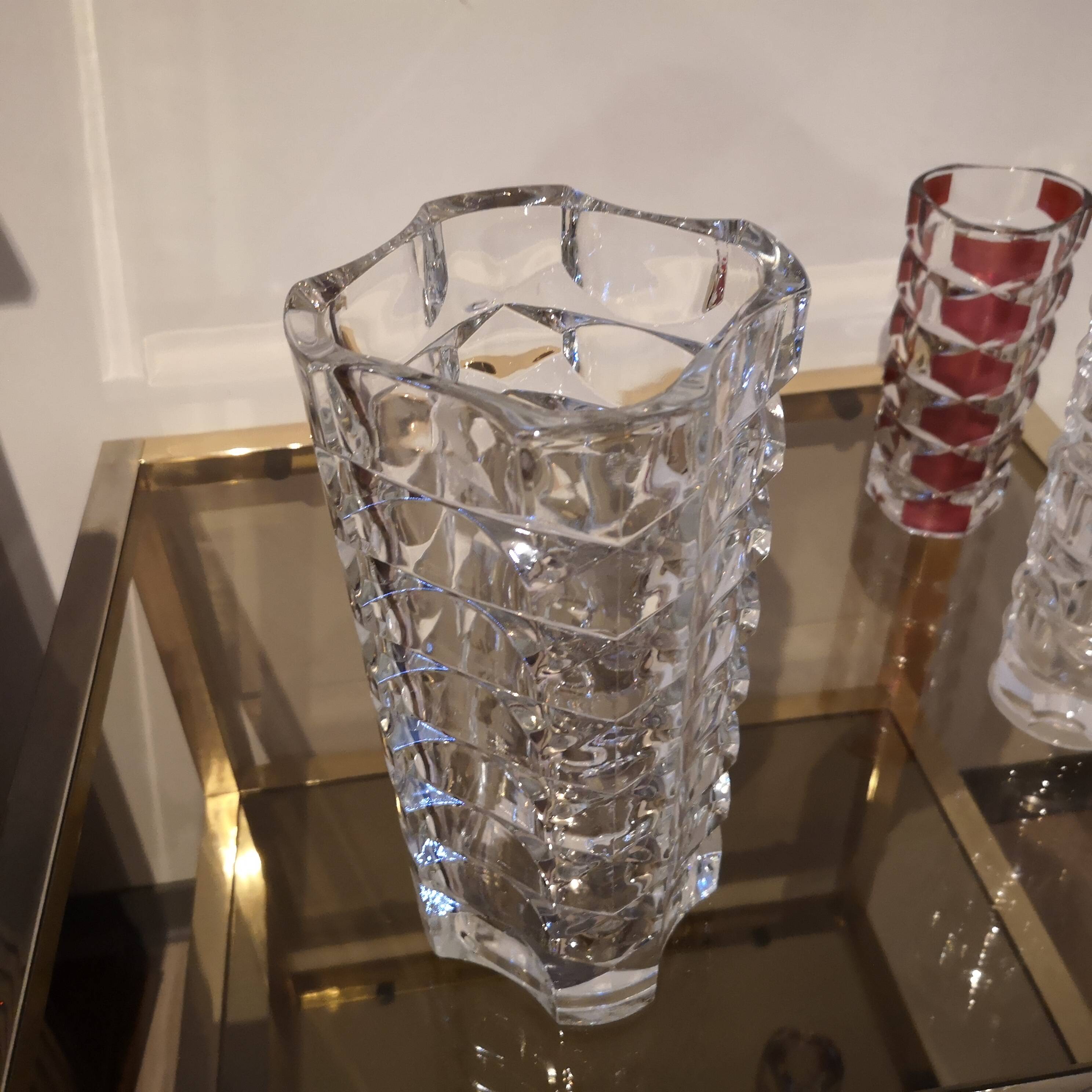 triangular vase cut glass France JG Durand Luminarc vintage 1970