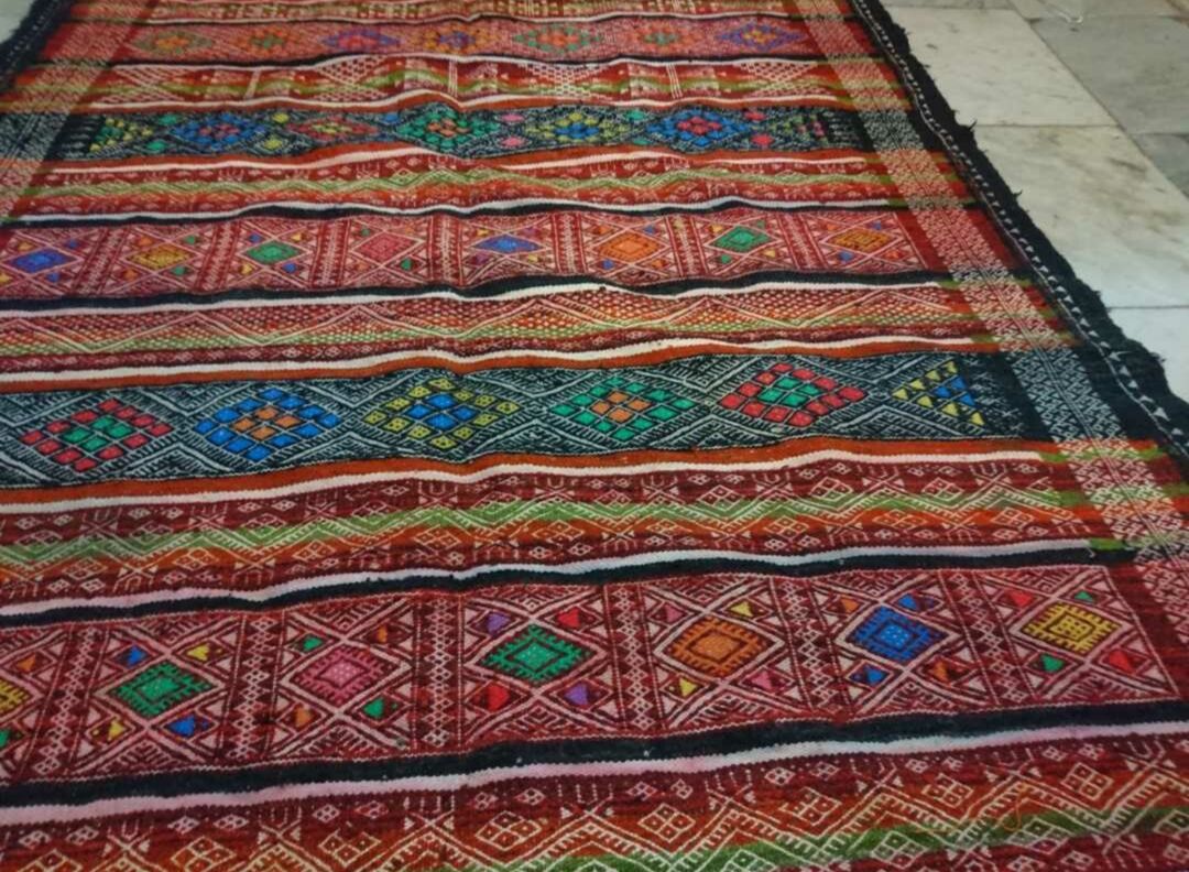 Carpet Berber kilim multicolor vintage Handmade wool 195x85cm