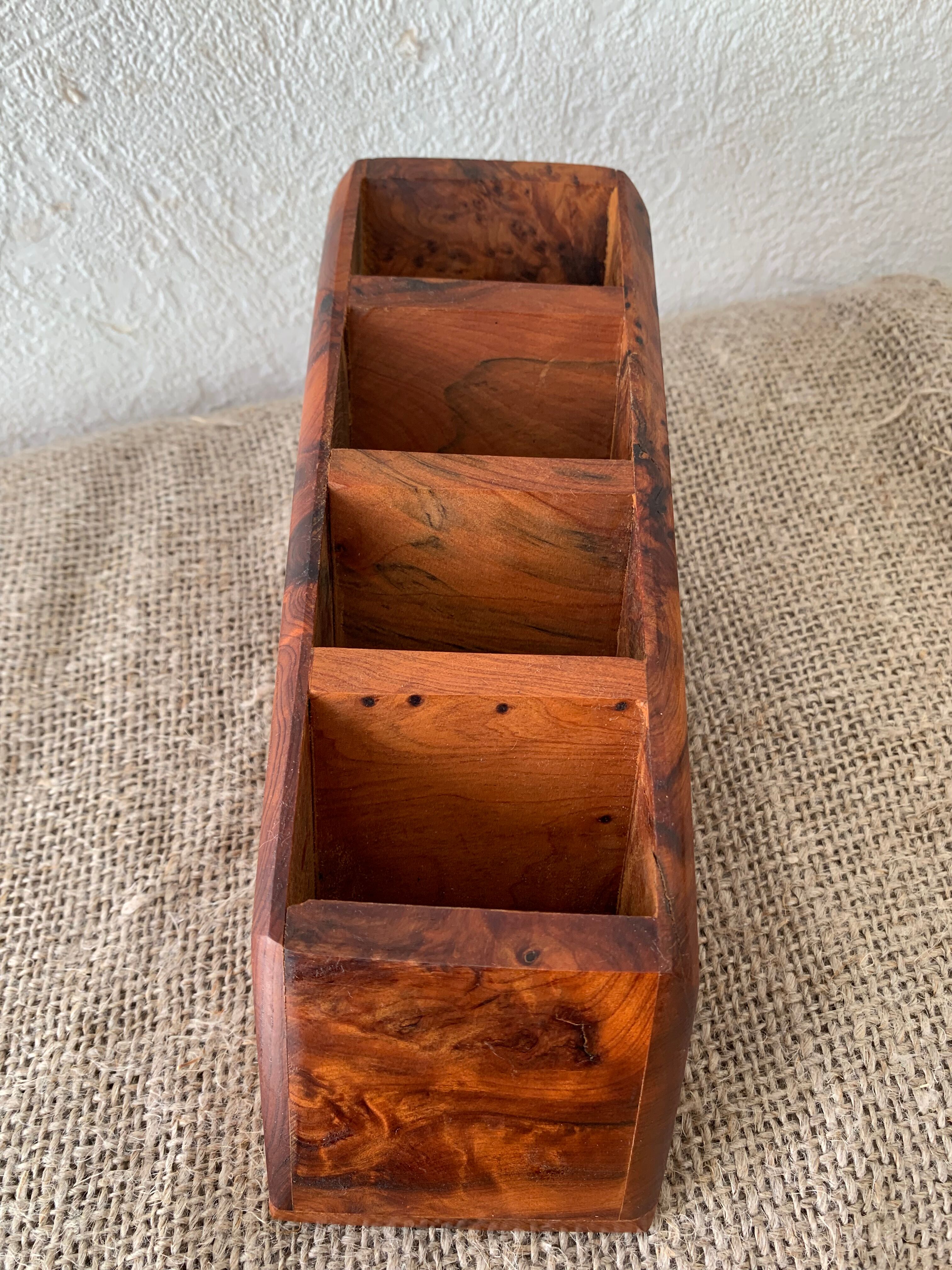 Walnut magnifying glass pencil pot