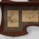 Art Nouveau Wall-Mounted Coat Rack with Framed Watercolors by Cassier, Belg