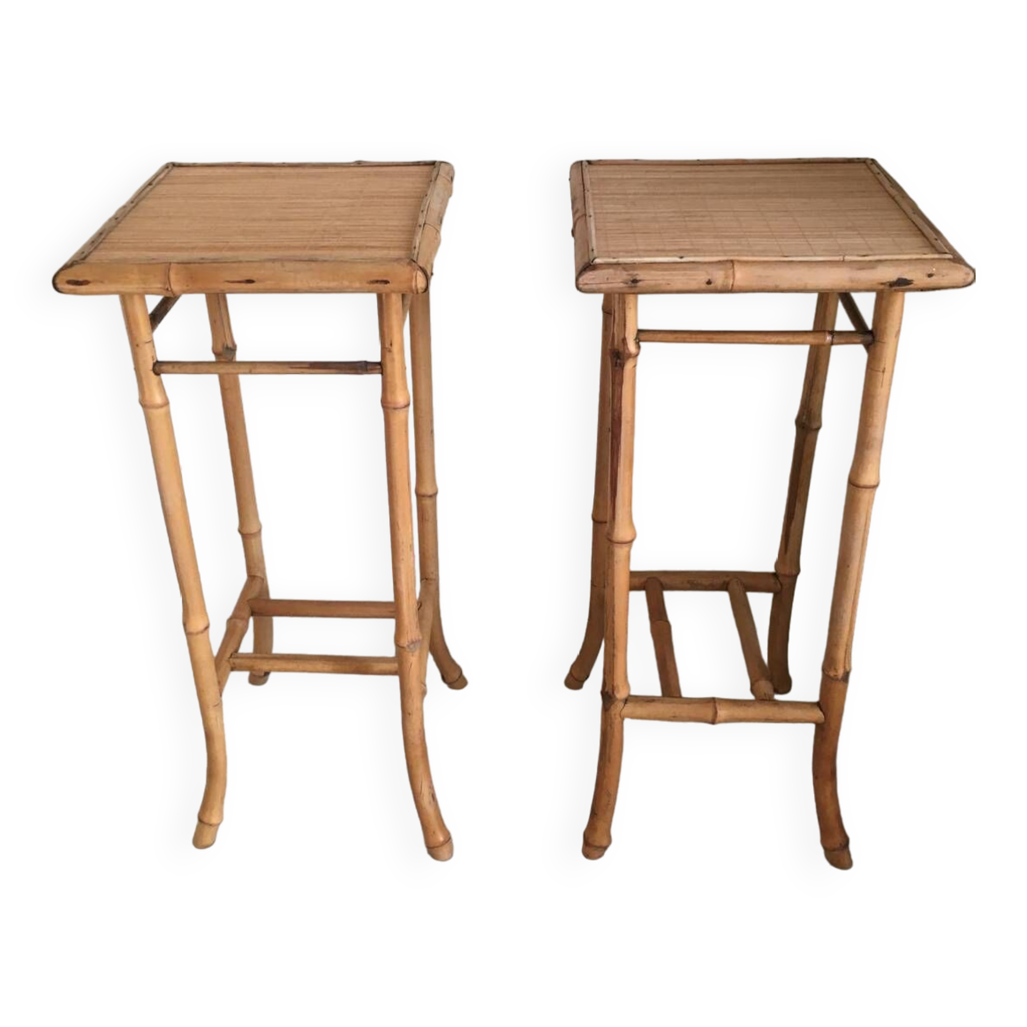 Pair of bamboo side tables