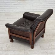 1970s, Scandinavian armchair, brown furniture leather, teak wood legs.