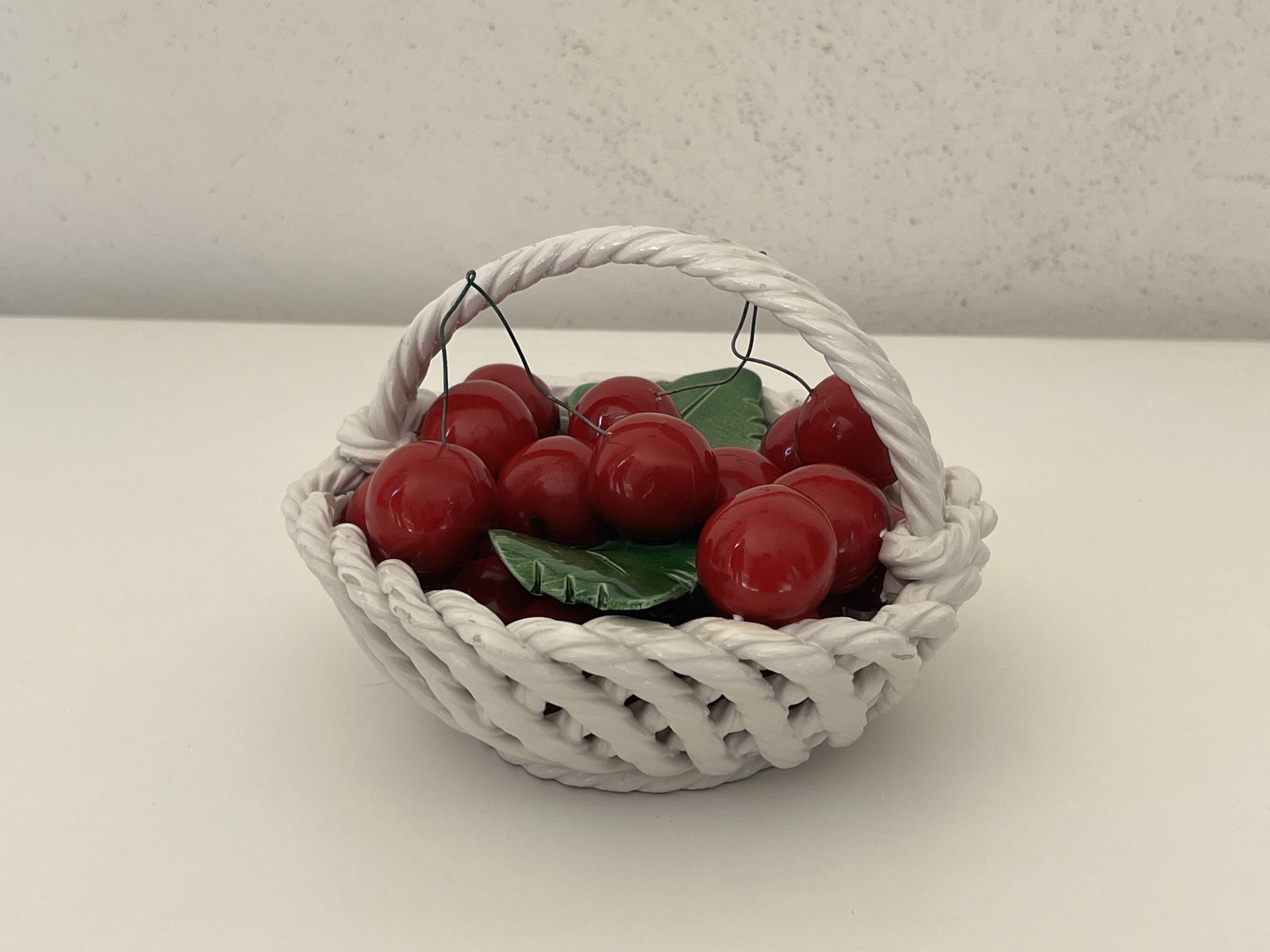 Italian ceramic cherry basket signed Bassano – Vintage