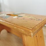 Vintage Hand-Painted Wooden Footstool: Yugoslavian Folk Art Decor