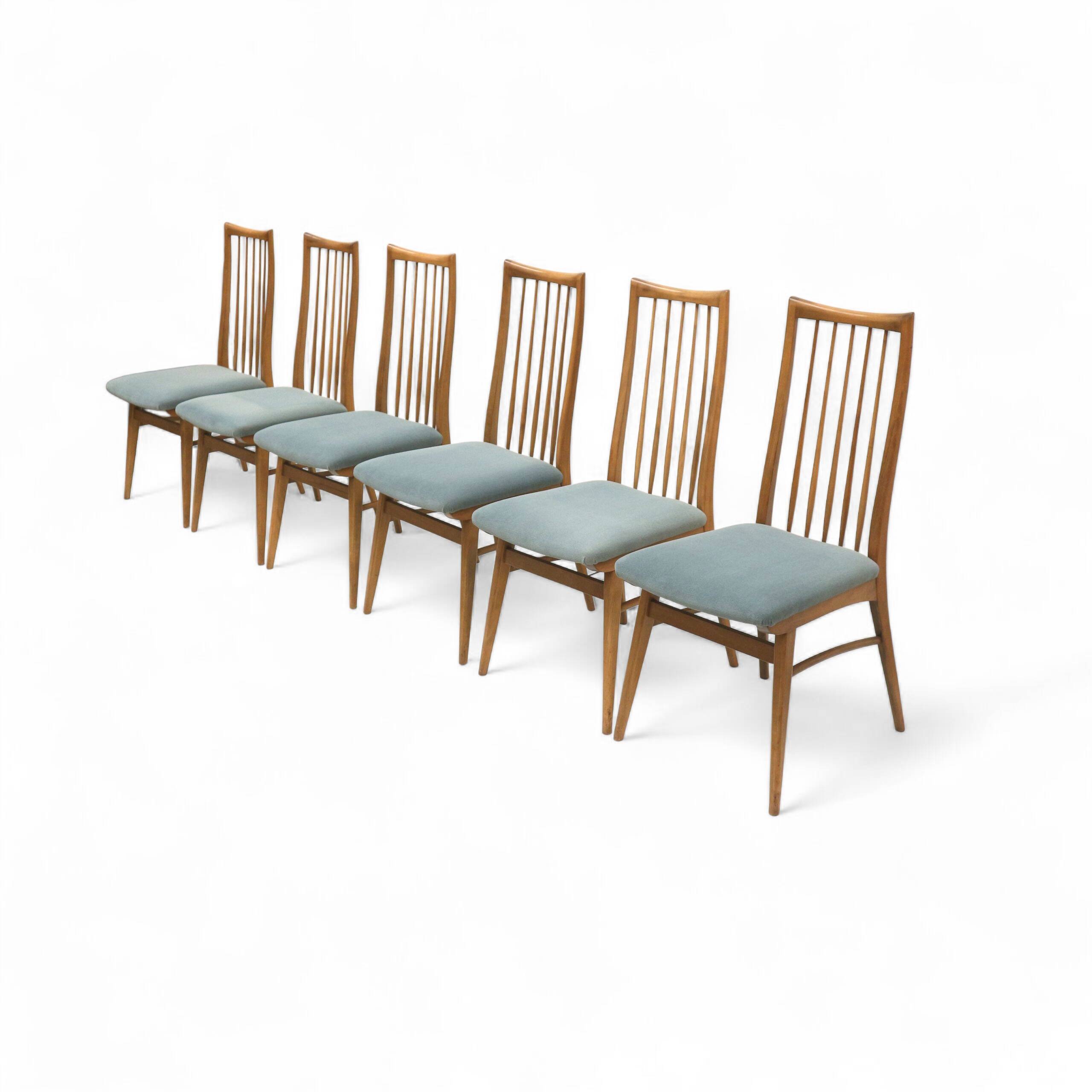 Set of 6 chairs with turquoise upholstery made in the 1960s