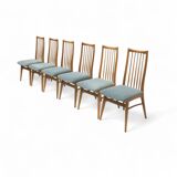 Set of 6 chairs with turquoise upholstery made in the 1960s