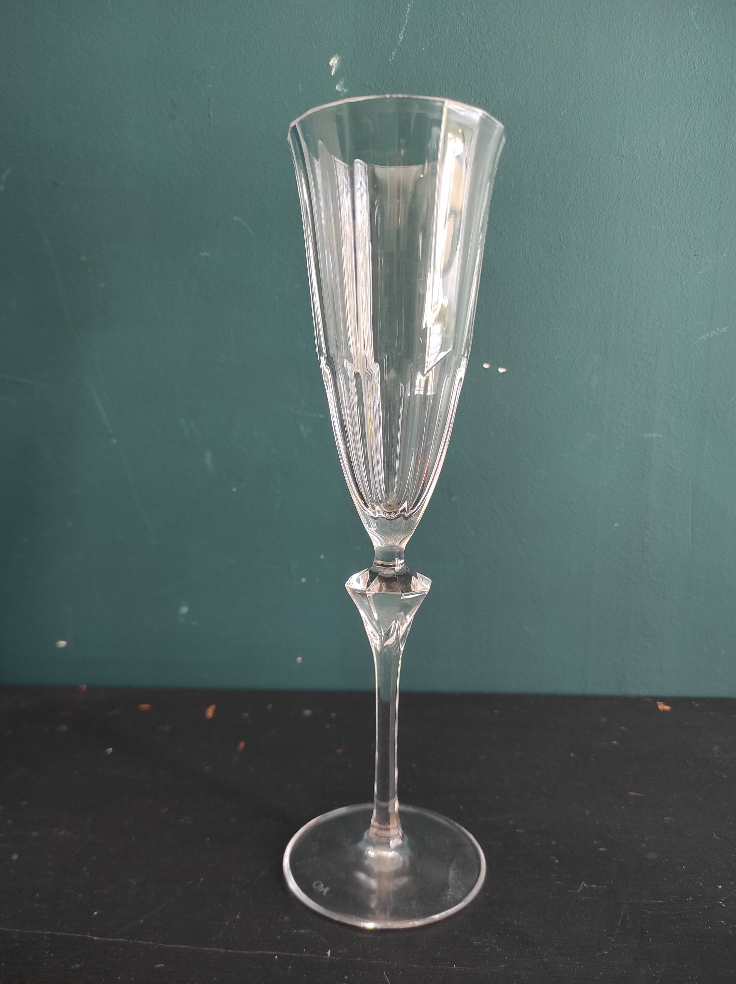 Set of 6 French champagne glasses, Cristal D'Arques, mod. Diamantis
