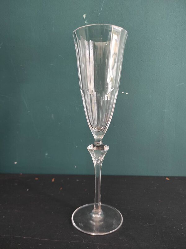 Coffret de 6 coupes à champagne françaises, Cristal d'Arques, modèle Diamantis
