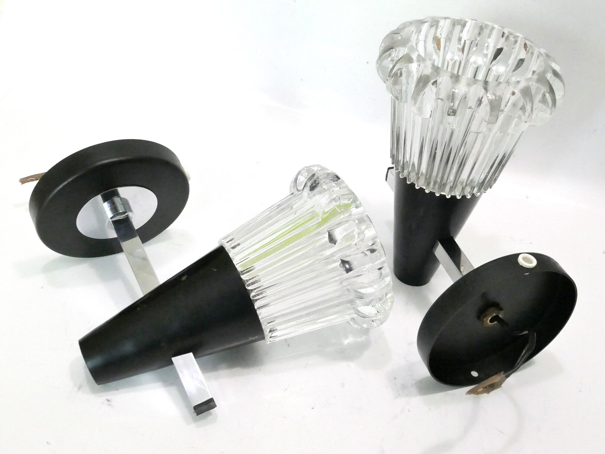 Pair of torch wall light or black and Chrome 60-70s cones