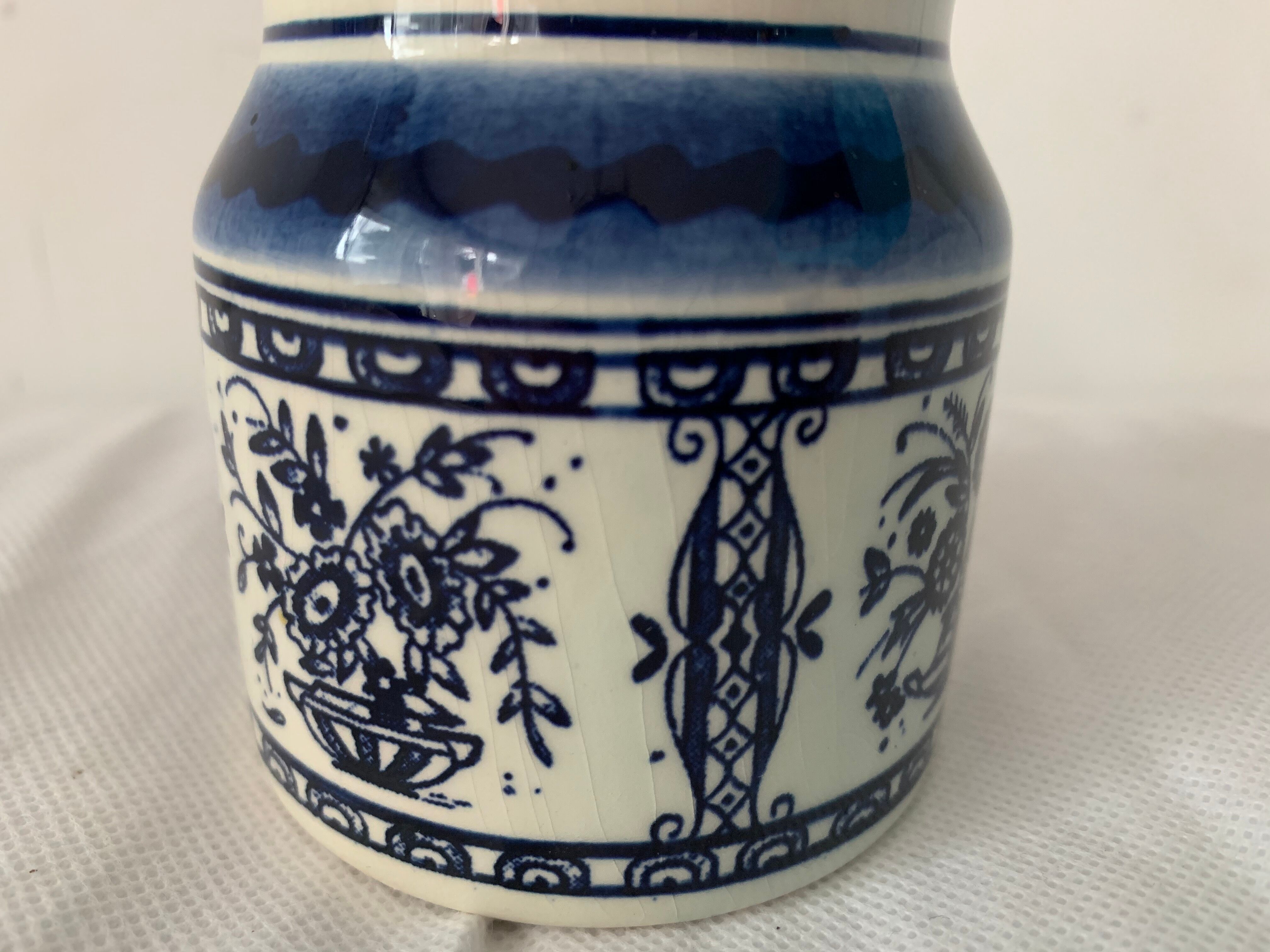 4 old blue and white delfts earthenware spice jars
