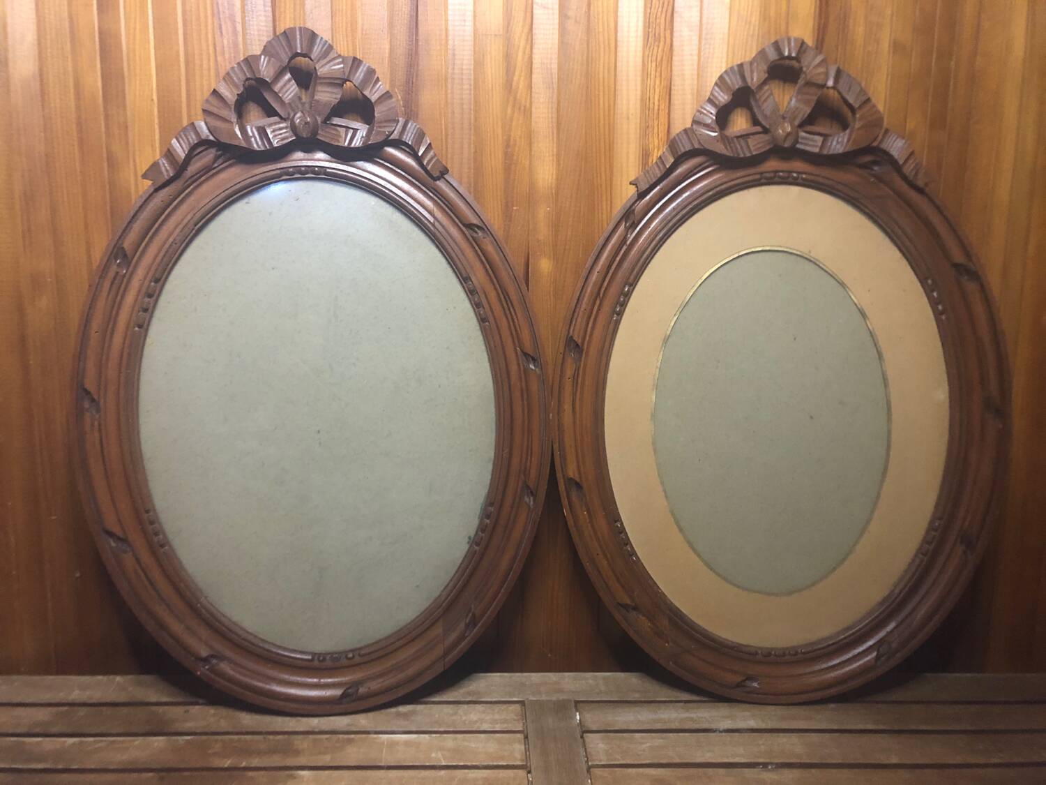 Old carved wooden medallion frame