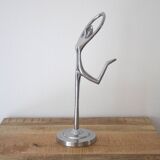 Vintage Metal Ballet Dancer Statue, Abstract Art Design, Aluminum Figurine