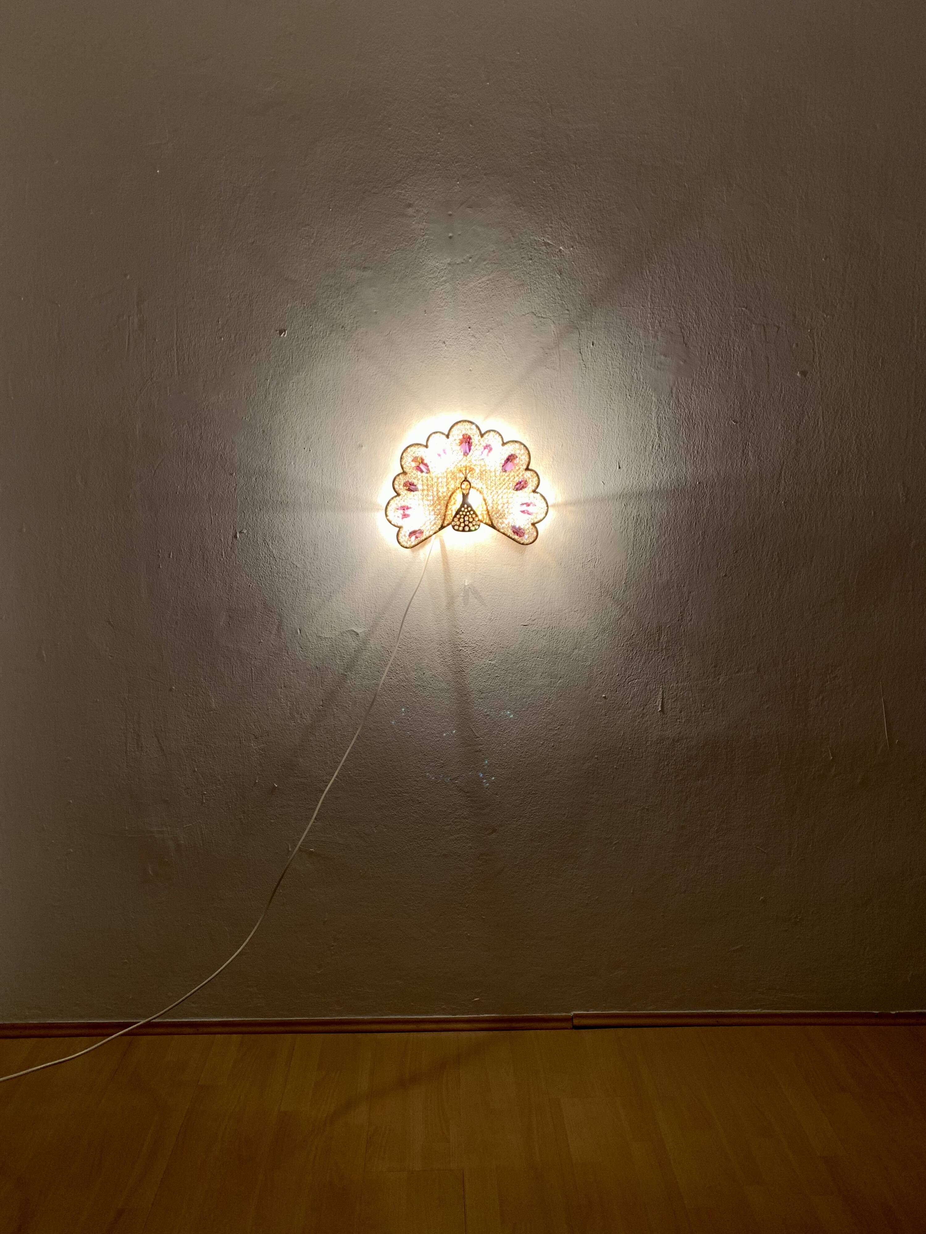 Ensemble de 2 appliques murales en verre cristal en forme de paon de Palwa