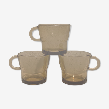 Trois tasses à café vintage Duralex verre fumé