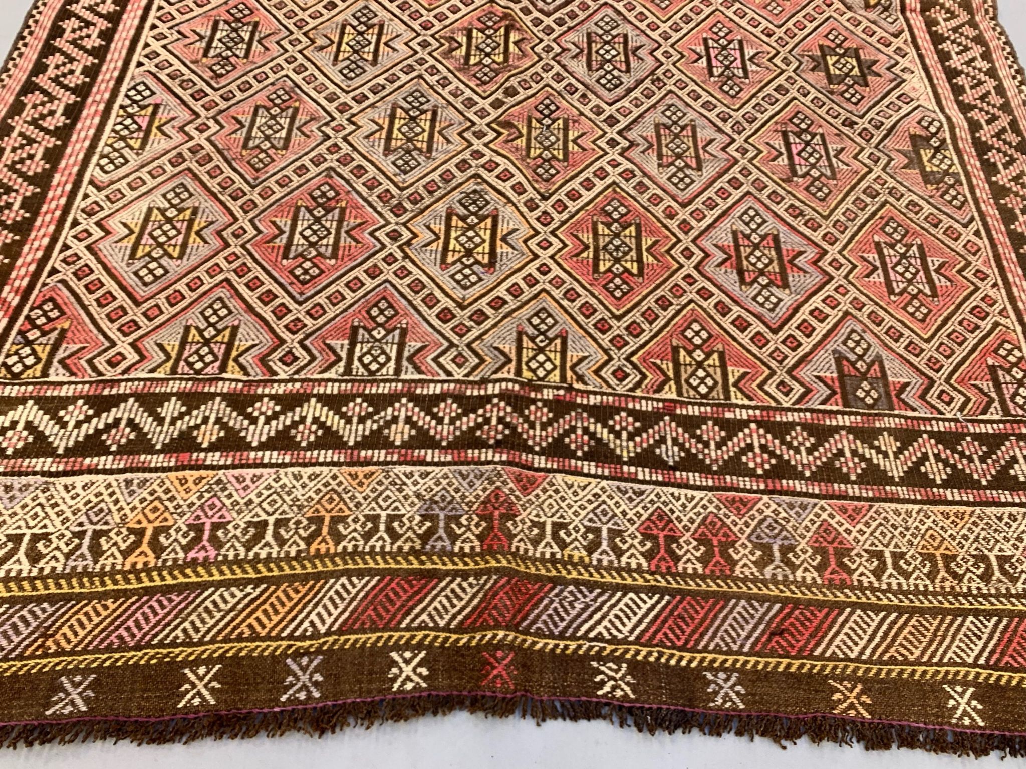 Large Vintage Turkish Kilim Rug 331x165 cm Wool Jajim Kelim