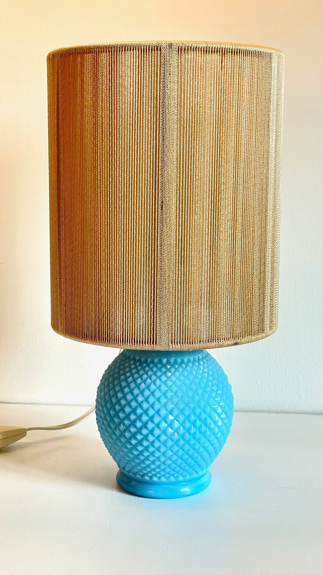 Vintage lamp in opaline blue and golden sons