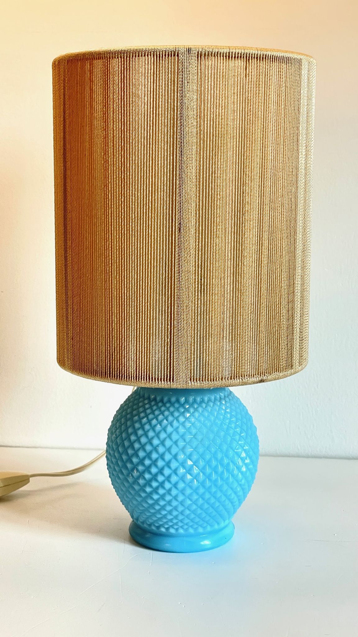 Vintage lamp in opaline blue and golden sons