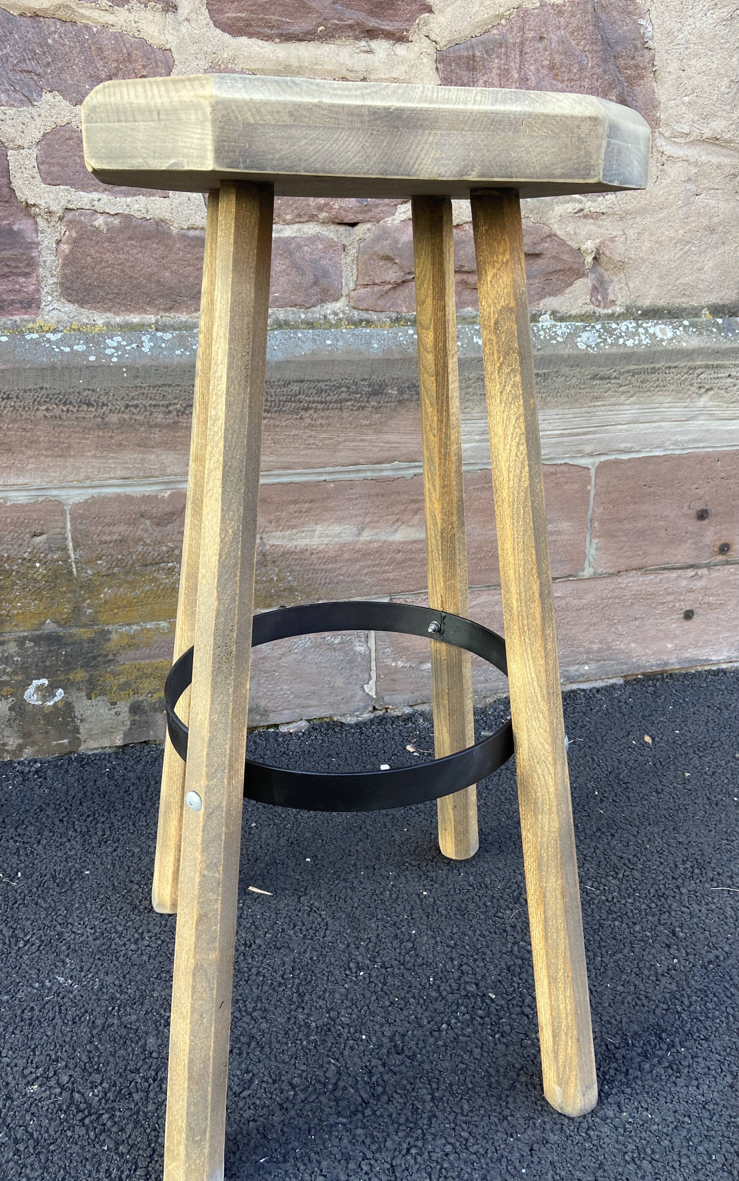 Wooden bar stool natural raw vintage 1970