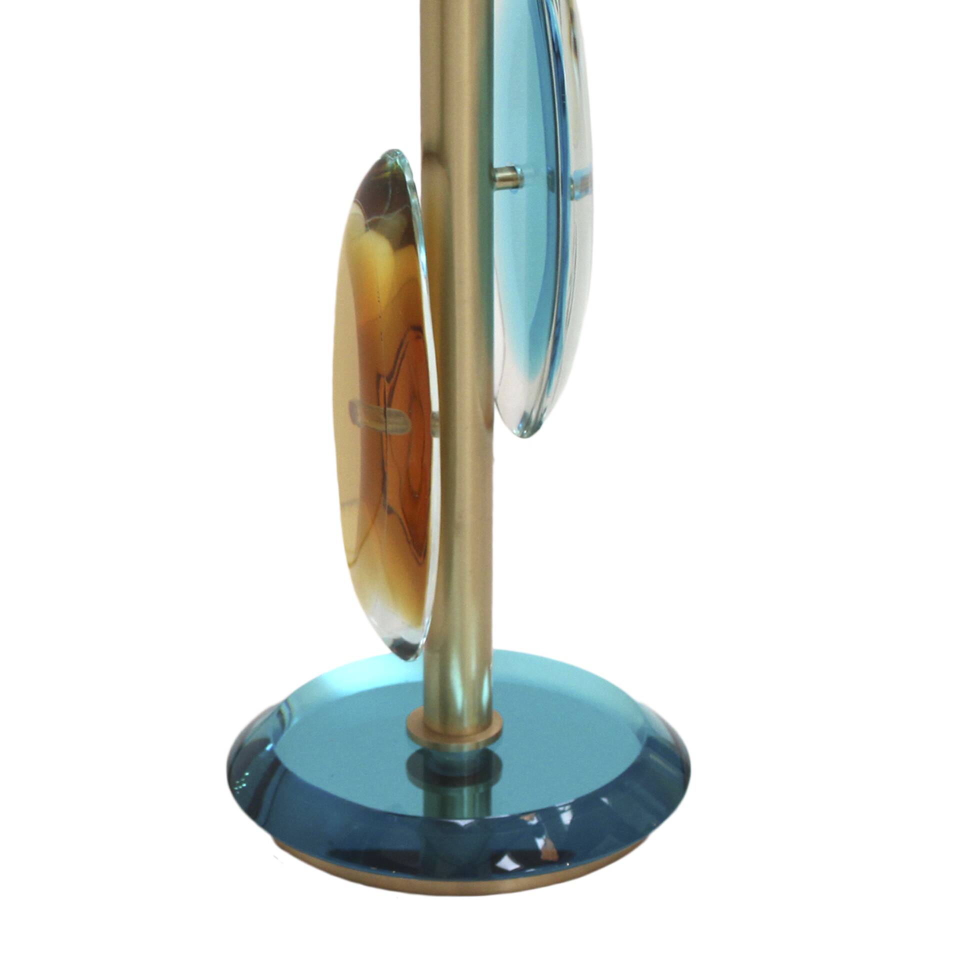 Pair of contemporary Murano glass lamps with a brass structure, made in Italy.