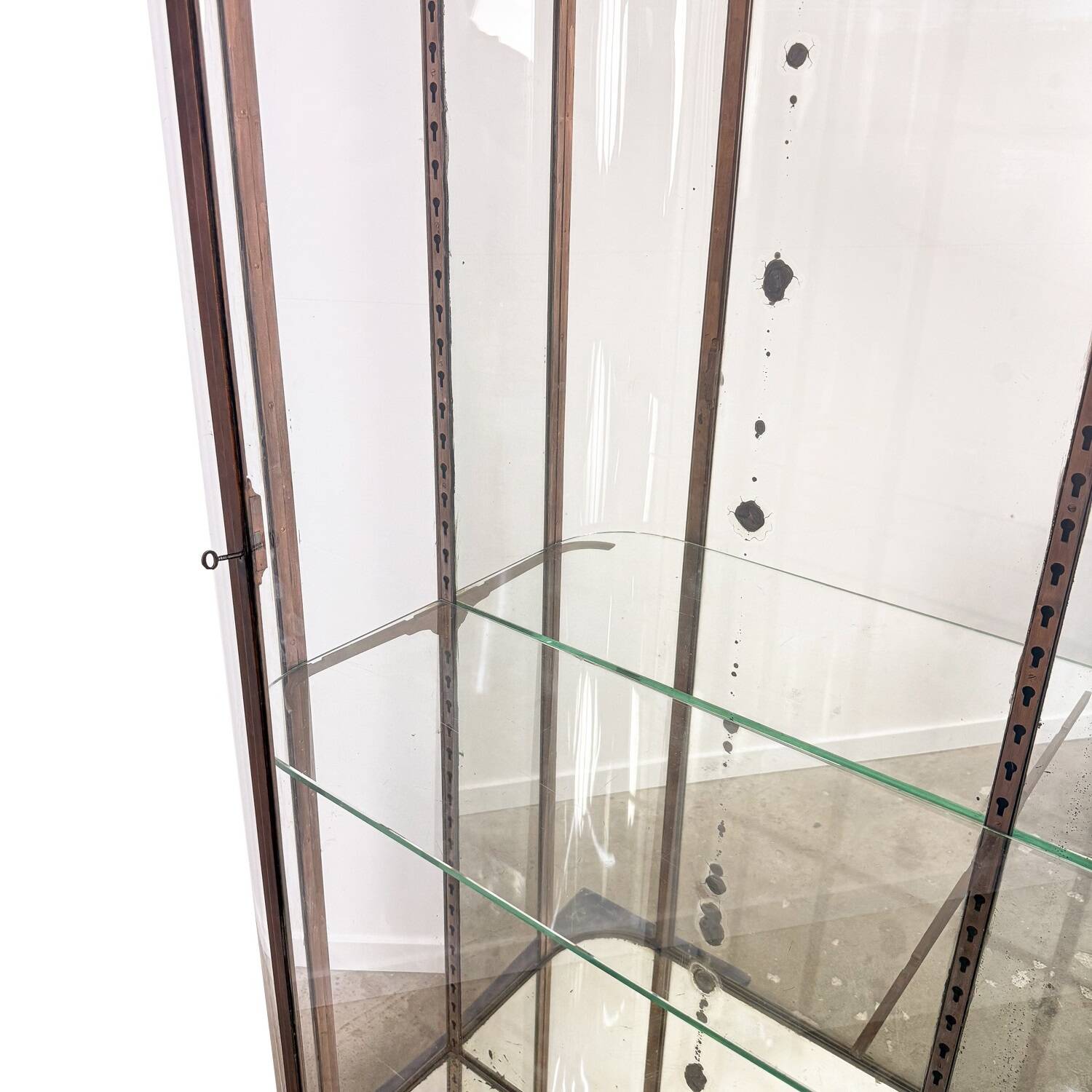 Large Antique Museum Display Cabinet with Curved Glass
