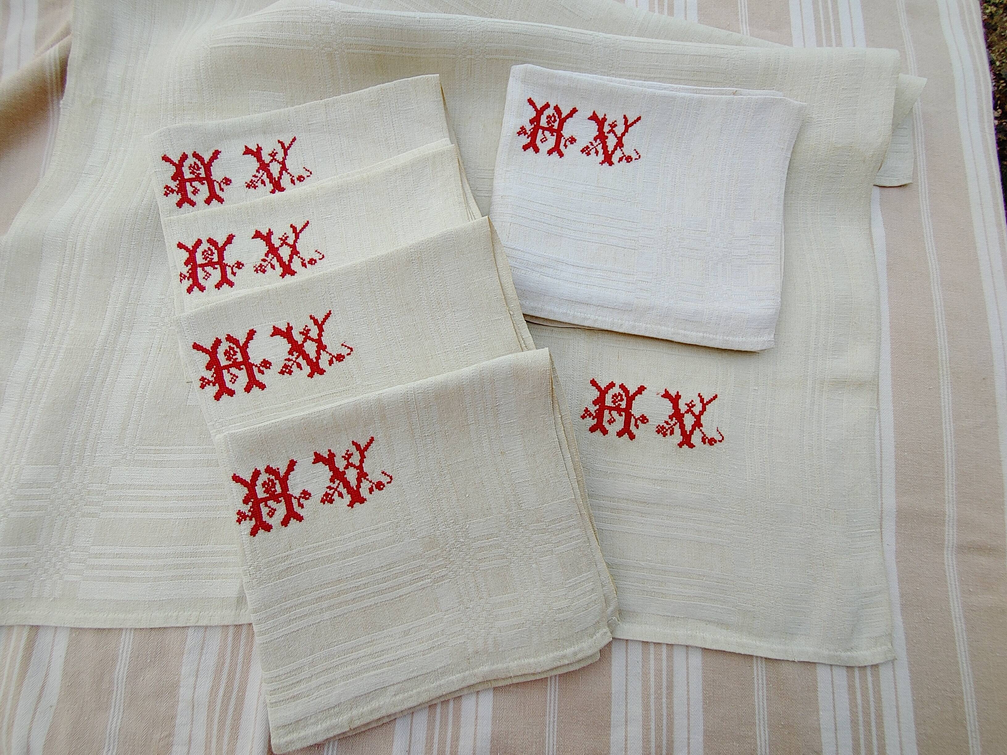 6 large towels or tea towels, damask linen Old linen never used