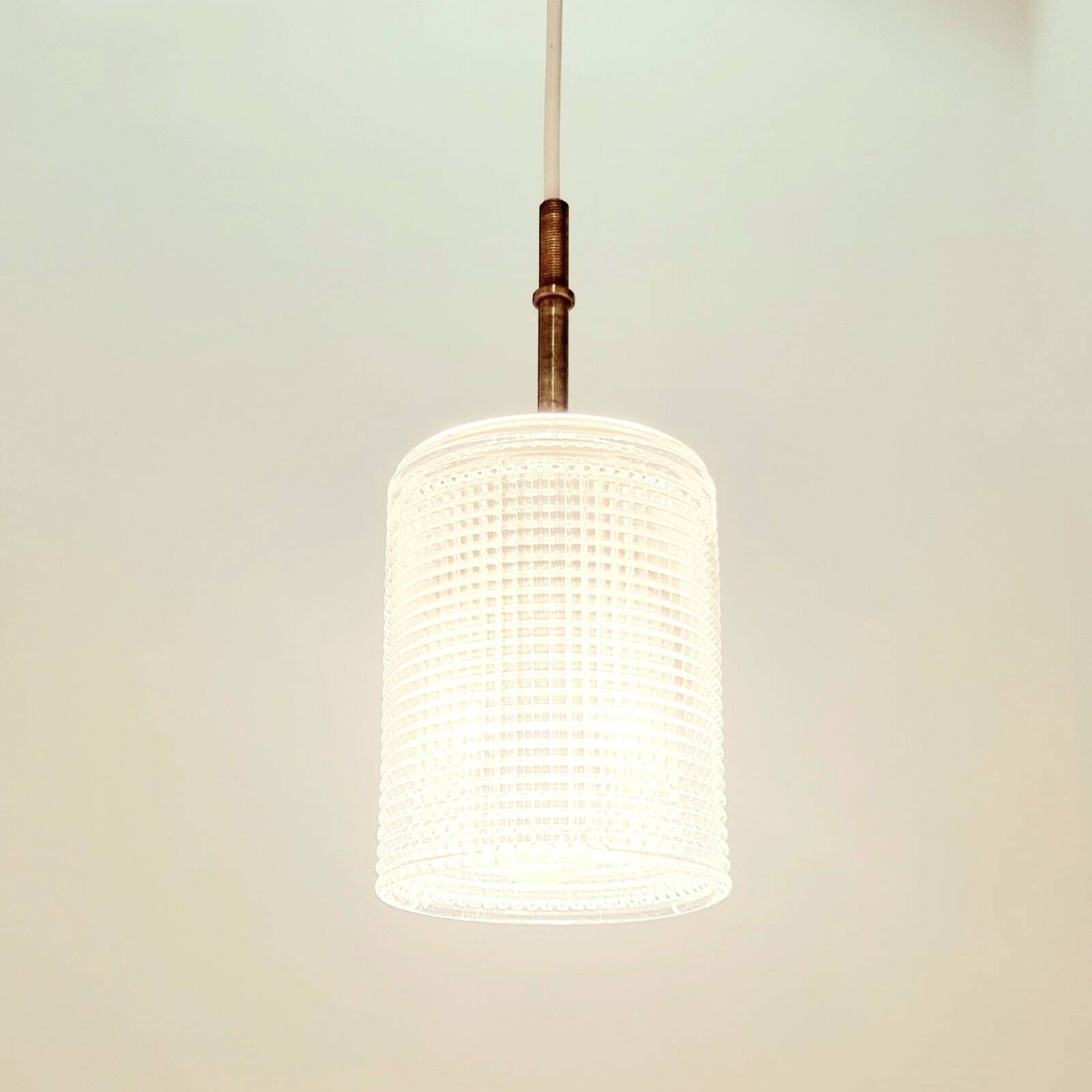 Mid Century Scandinavian Brass & Crystal Glass Ceiling Light By C.Fagerlund