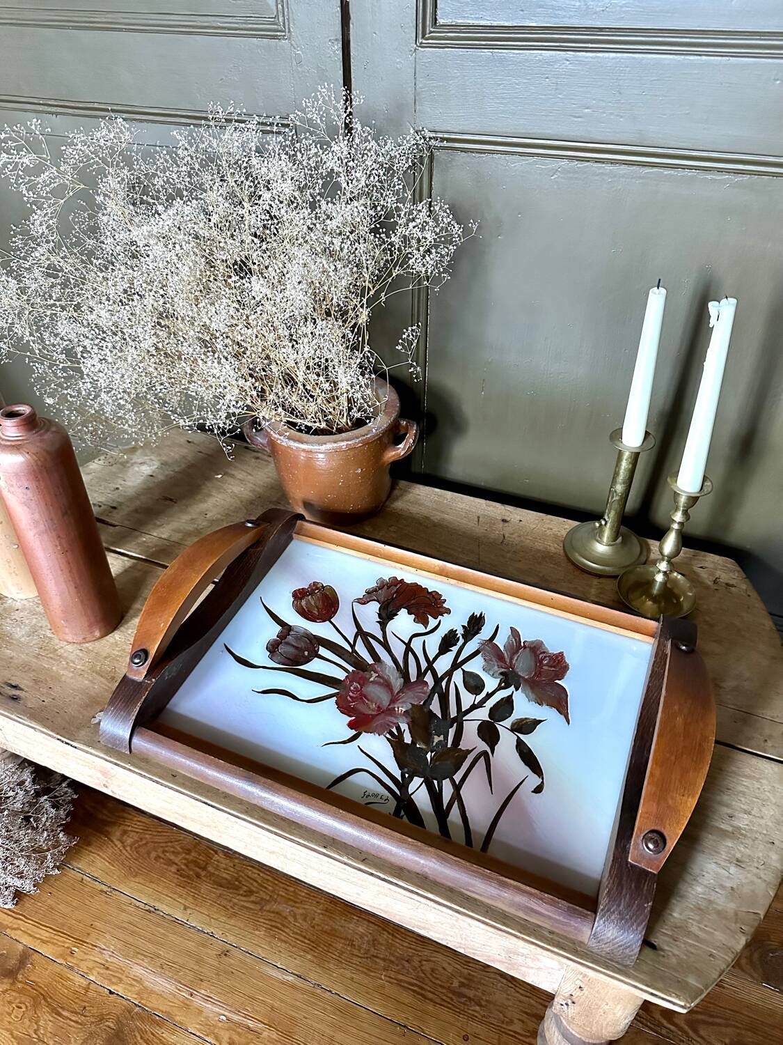 Large art deco tray signed Florel