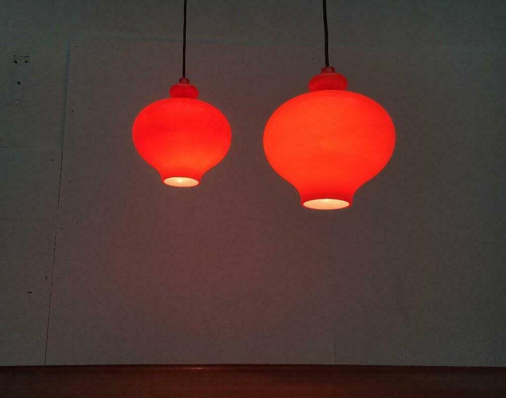 Mid-century Swedish space-age glass pendant lamp by Hans-Agne Jakobsson for Staff and Holmegaard, 1960s.