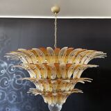 Vintage Italian Murano Ceiling Light - Four Tiers, 163 Amber and Clear Glasses