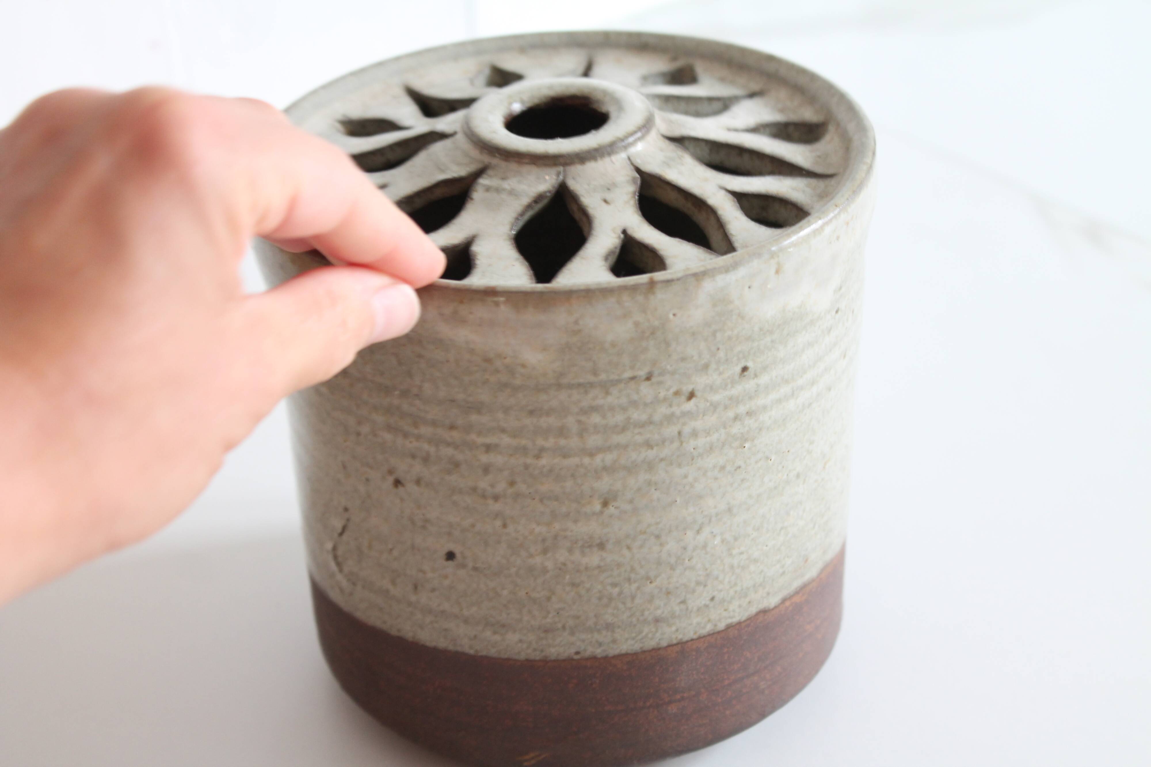 Glazed stoneware vase signed – Art ceramic flower holder