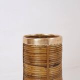 1970's Rattan and Brass Umbrella Stand