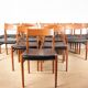 Set of 12 Danish chairs in teak and new skai, model 418, Arne Vodder.
