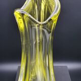 Vase René Delvenne Val saint lambert 1950  jaune soufflé torsadé