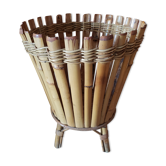 Ancien cache pot tripode en bambou et rotin