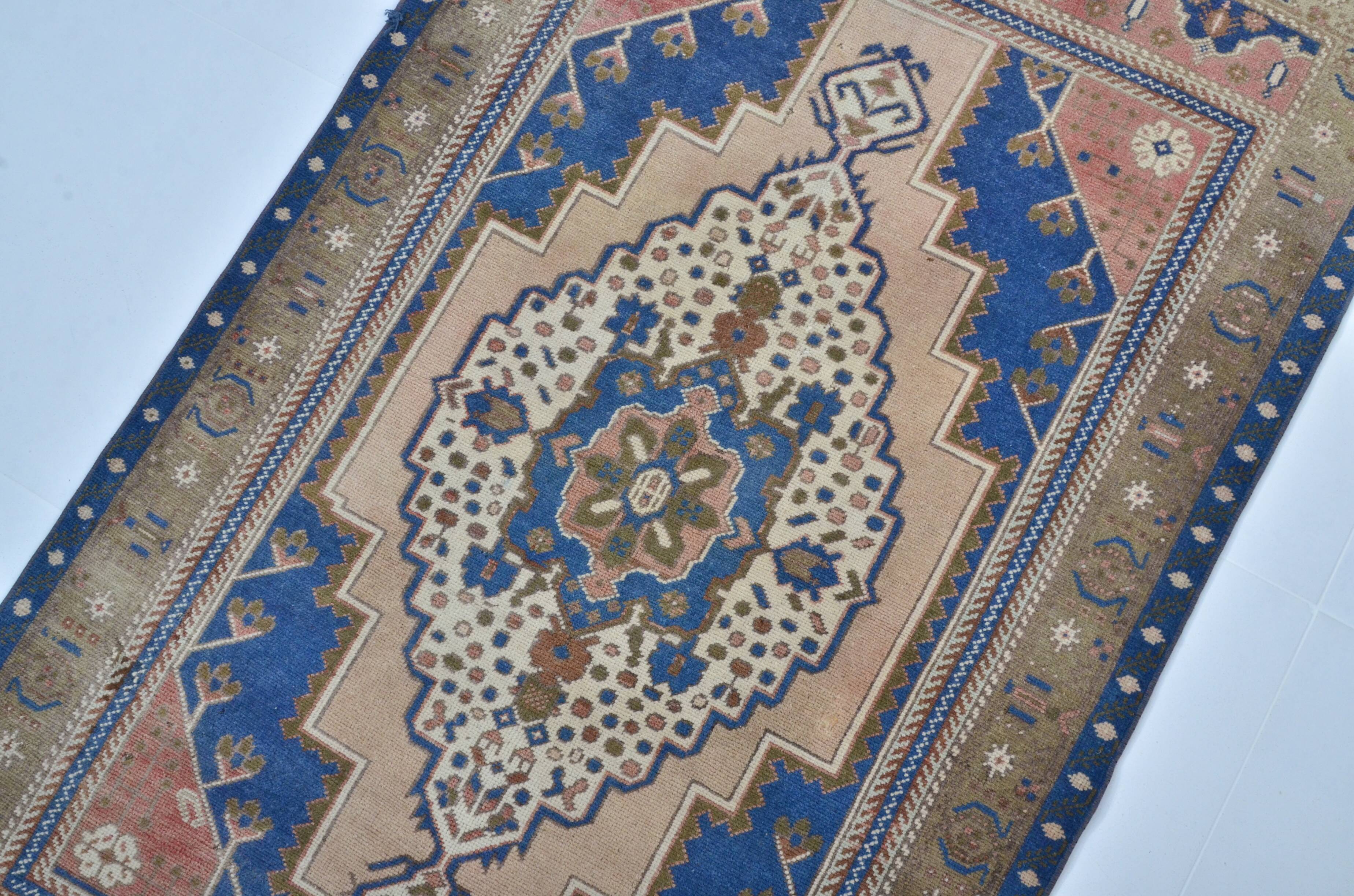 tan and Blue Oushak Turkish Carpet sku 3127