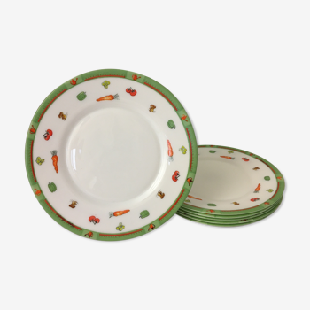 Set of 6 raw vegetables plates "arcopal" with vegetable motifs