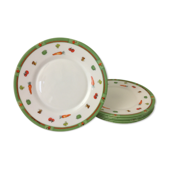Set of 6 raw vegetables plates "arcopal" with vegetable motifs