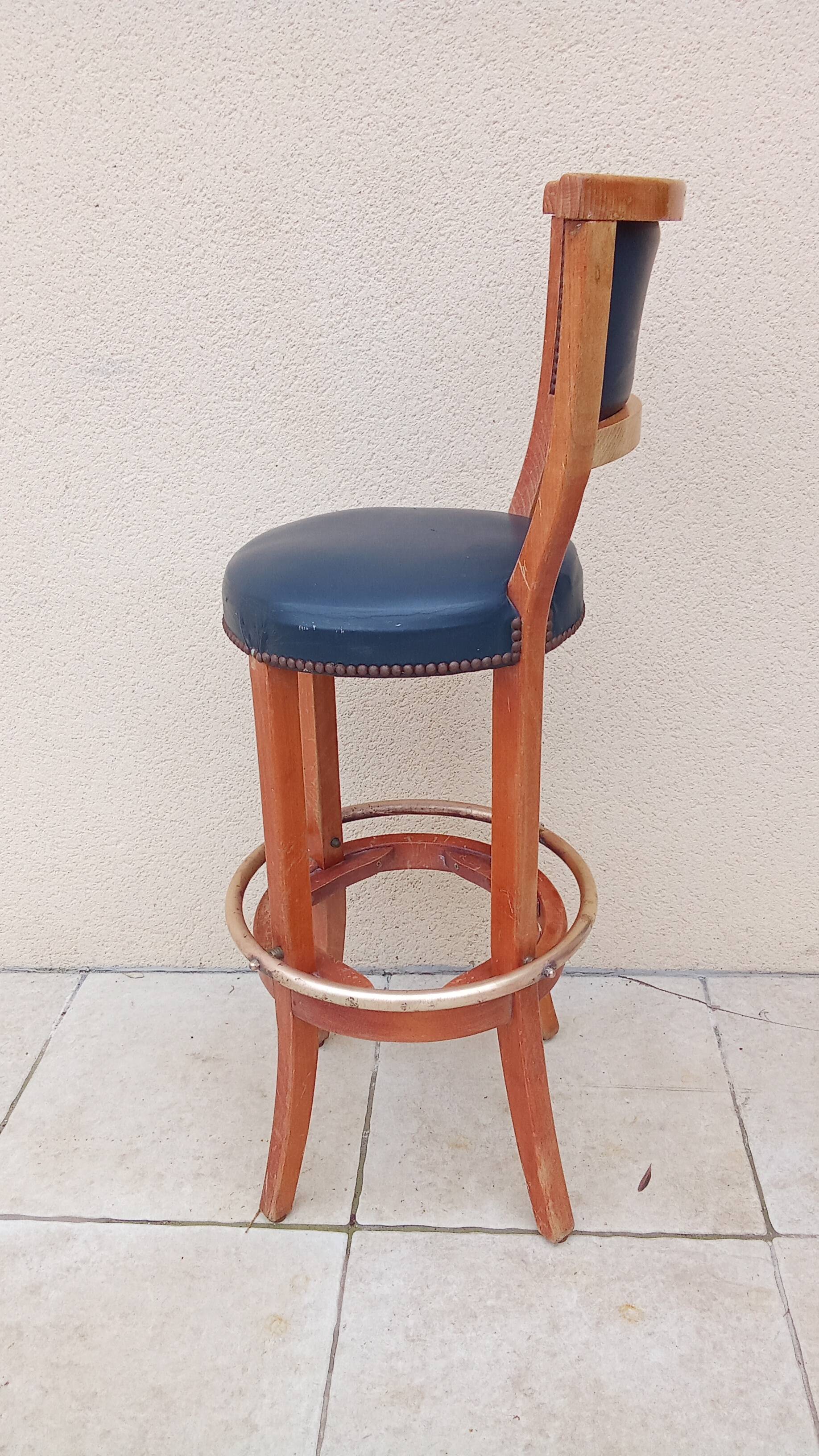 Vintage wood and antique brass bar stool