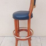 Tabouret de bar vintage bois et laiton ancien