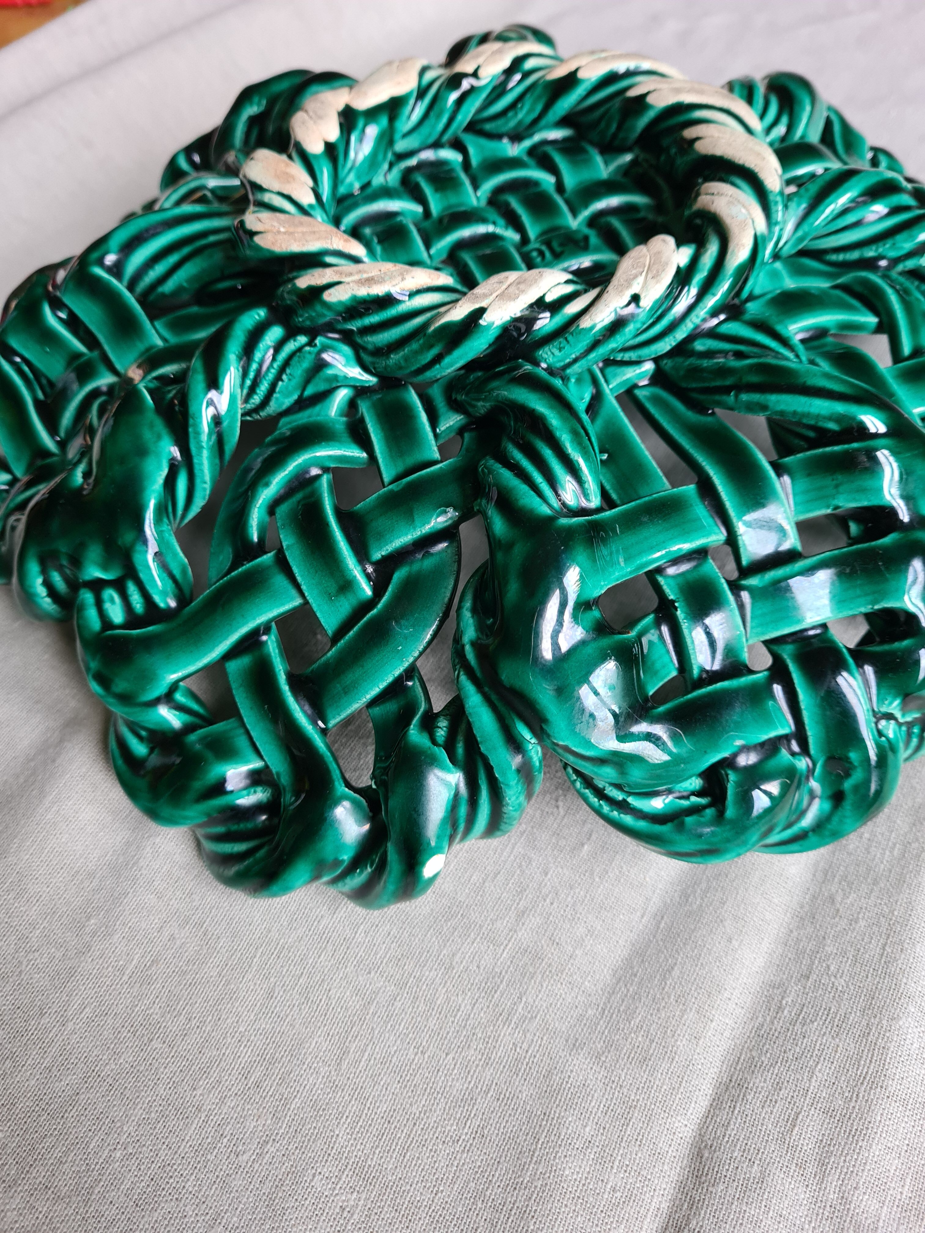 Vintage fruit basket in braided ceramic